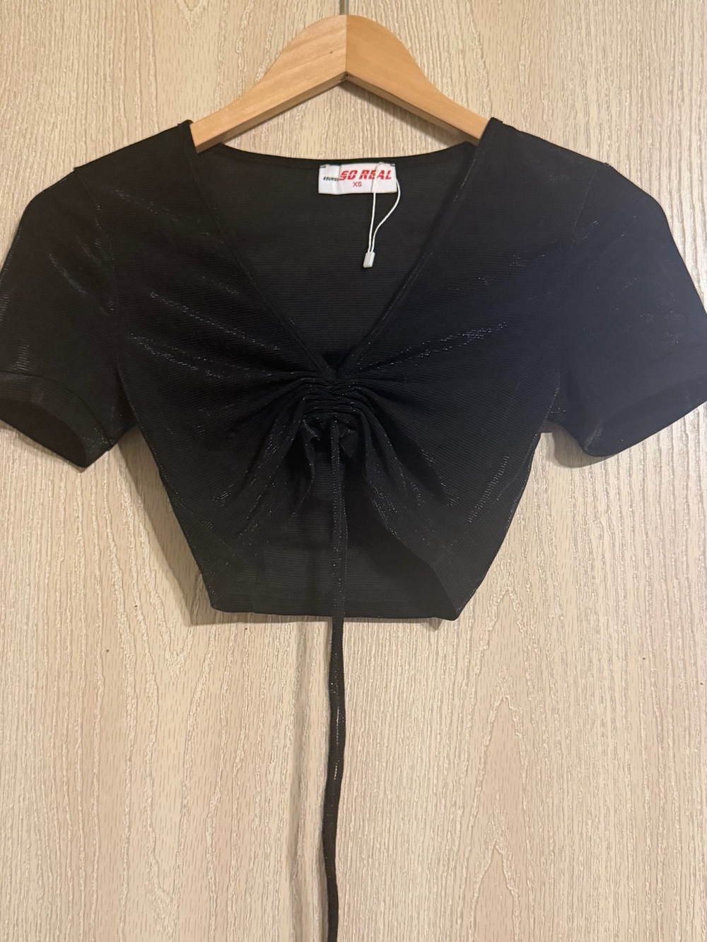 So Real Black Drawstring Ruched Crop Top - Picture 3 of 11